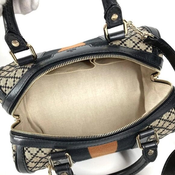 GUCCI Striped logo 2WAY Hand Bag Sherry Line Shoulder Bag Leather/Canvas Navy - Picture 9 of 13